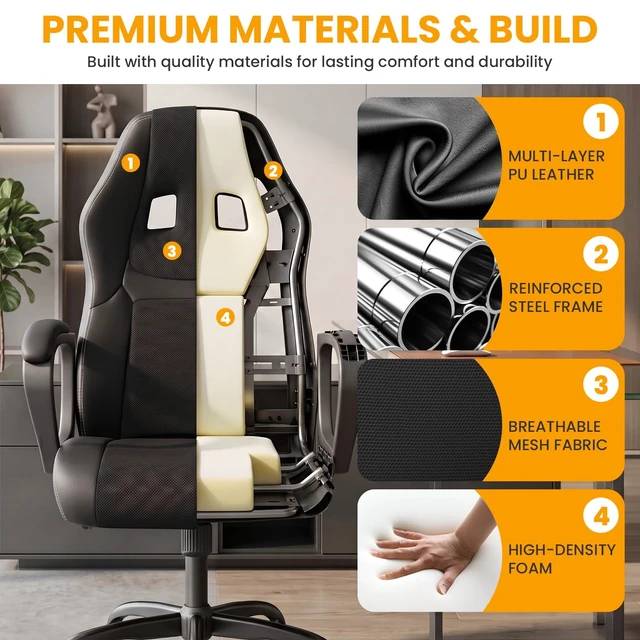 Alt view image 4 of 7 - Office Chair PC Gaming Chair Cheap Desk Chair Ergonomic PU Leather Executive Computer Chair Lumbar Support for Women, Men (Black)