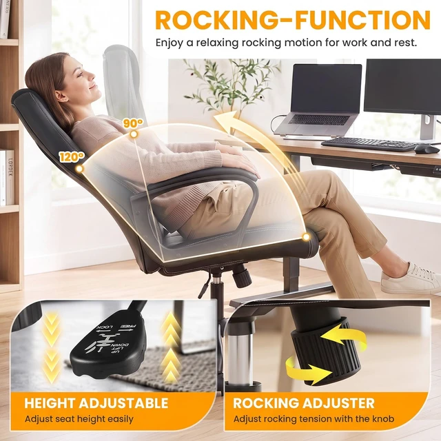 Alt view image 5 of 7 - Office Chair PC Gaming Chair Cheap Desk Chair Ergonomic PU Leather Executive Computer Chair Lumbar Support for Women, Men (Black)