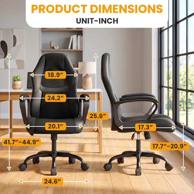Alt view image 2 of 7 - Office Chair PC Gaming Chair Cheap Desk Chair Ergonomic PU Leather Executive Computer Chair Lumbar Support for Women, Men (Black)