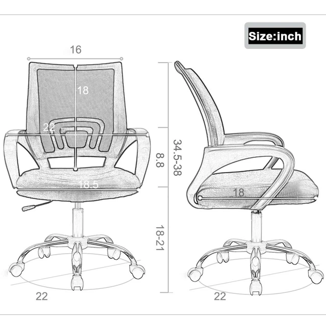 Alt view image 7 of 7 - Ergonomic Office Chair | Grey | Pack of 2 | Mesh Desk Chair | with Lumbar Support & Adjustable Height | Breathable Mid-Back Design & High Density Sponge | For Home, Office