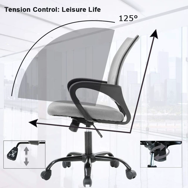 Alt view image 5 of 7 - Ergonomic Office Chair | Grey | Pack of 2 | Mesh Desk Chair | with Lumbar Support & Adjustable Height | Breathable Mid-Back Design & High Density Sponge | For Home, Office
