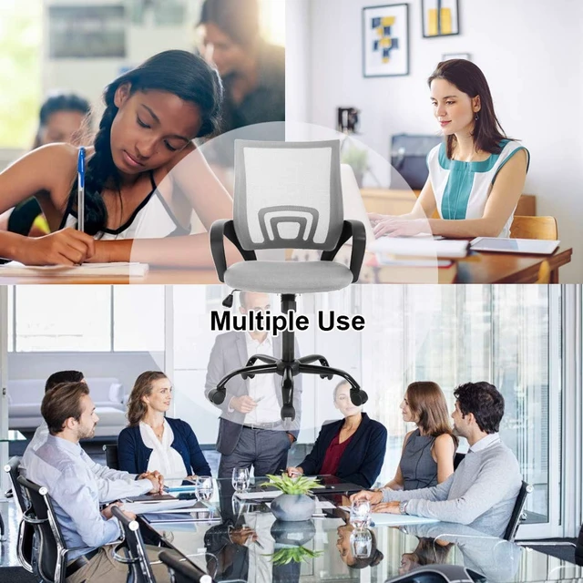 Alt view image 6 of 7 - Ergonomic Office Chair | Grey | Pack of 2 | Mesh Desk Chair | with Lumbar Support & Adjustable Height | Breathable Mid-Back Design & High Density Sponge | For Home, Office