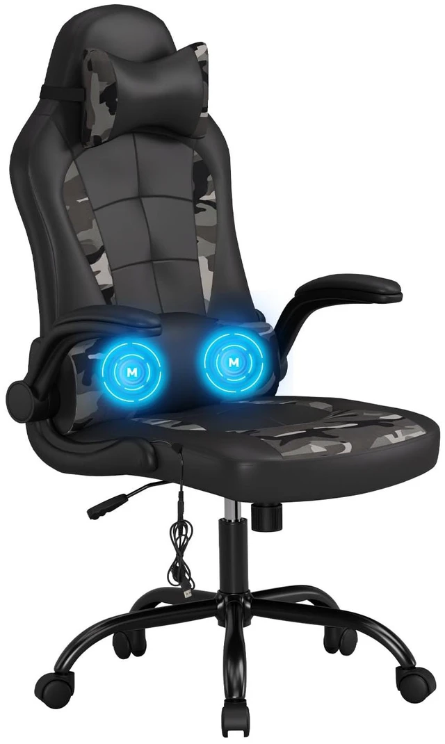 Main image of PC Gaming Chair Racing Office Chair Ergonomic Desk Chair Massage PU Leather Computer Chair with Lumbar Support Headrest Armrest Executive Task Rolling Swivel Chair for Back Pain, Camo