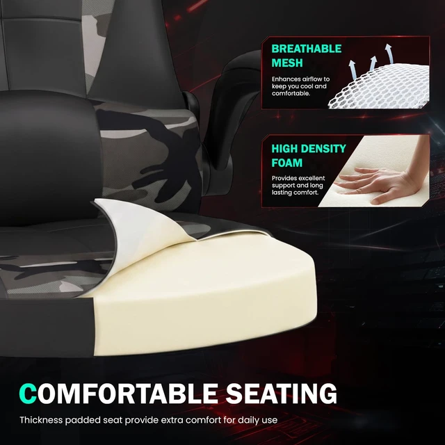 Alt view image 4 of 7 - PC Gaming Chair Racing Office Chair Ergonomic Desk Chair Massage PU Leather Computer Chair with Lumbar Support Headrest Armrest Executive Task Rolling Swivel Chair for Back Pain, Camo