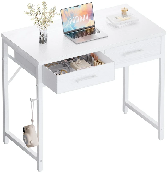 Main image of 32 Inch Small Computer Desk with 2 Drawers for Bedroom Study Writing Home Office Table for Small Spaces White