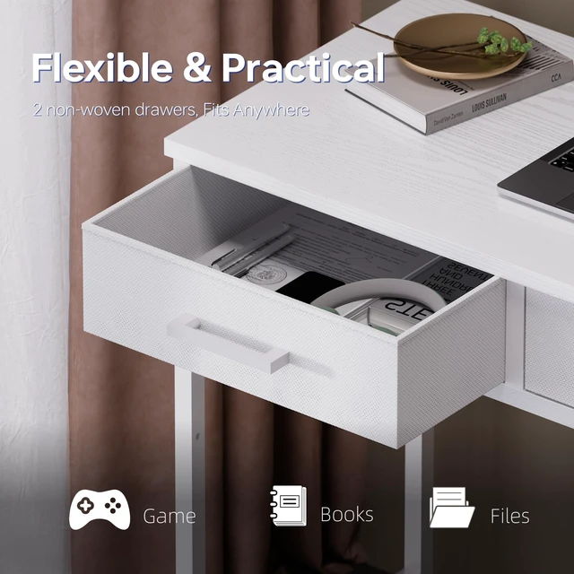 Alt view image 5 of 6 - 32 Inch Small Computer Desk with 2 Drawers for Bedroom Study Writing Home Office Table for Small Spaces White