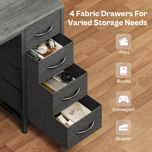 Alt view image 4 of 7 - 47 inch Computer Desk with Power Outlets & 4 Drawers | Gaming Desk with LED Lights, Home Office Desk with Large Storage Space for Bedroom, Work from Home, Grey