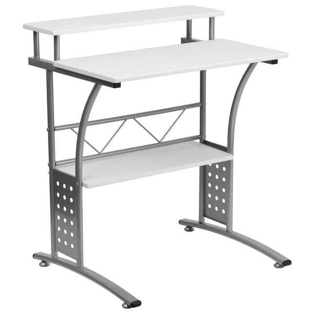 Main image of Clifton White Computer Desk 28 Inch | Perforated Side Panels, Self-Leveling Floor Glides
