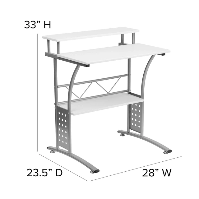 Alt view image 4 of 6 - Clifton White Computer Desk 28 Inch | Perforated Side Panels, Self-Leveling Floor Glides