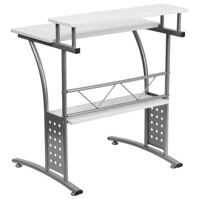 Alt view image 5 of 6 - Clifton White Computer Desk 28 Inch | Perforated Side Panels, Self-Leveling Floor Glides