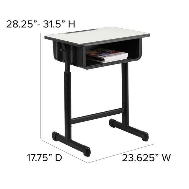 Alt view image 3 of 7 - Billie Open Front Student Desk for Classrooms or Remote Learning, Height Adjust School Desk with Book Box and Bag Hooks, Black/Gray