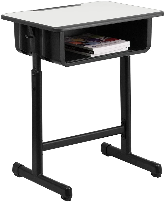 Main image of Billie Open Front Student Desk for Classrooms or Remote Learning, Height Adjust School Desk with Book Box and Bag Hooks, Black/Gray