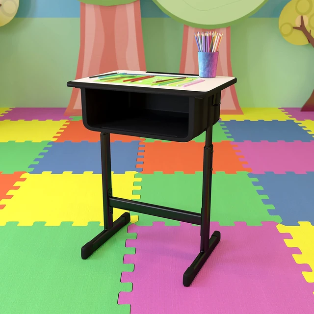 Alt view image 2 of 7 - Billie Open Front Student Desk for Classrooms or Remote Learning, Height Adjust School Desk with Book Box and Bag Hooks, Black/Gray