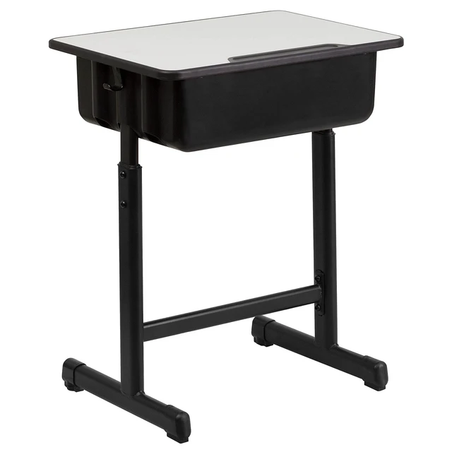 Alt view image 4 of 7 - Billie Open Front Student Desk for Classrooms or Remote Learning, Height Adjust School Desk with Book Box and Bag Hooks, Black/Gray