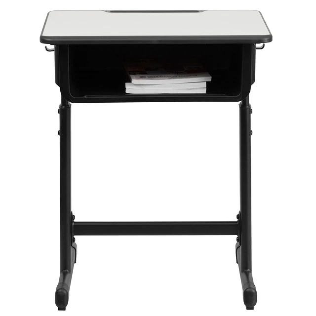 Alt view image 7 of 7 - Billie Open Front Student Desk for Classrooms or Remote Learning, Height Adjust School Desk with Book Box and Bag Hooks, Black/Gray