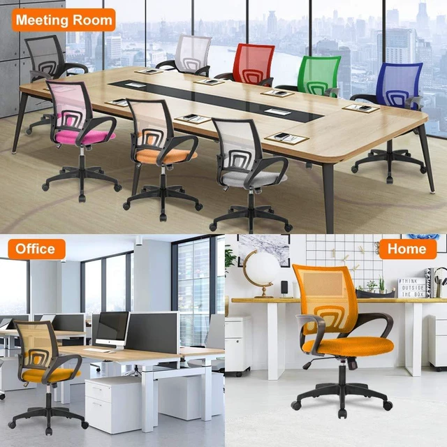 Alt view image 6 of 7 - Ergonomic Office Chair | Mid-Back Swivel Desk Chair | Breathable Backrest & Lumbar Support | Adjustable Height | Sponge Seat | Rolling Wheels | Orange | for Adults & Women | Pack of 2