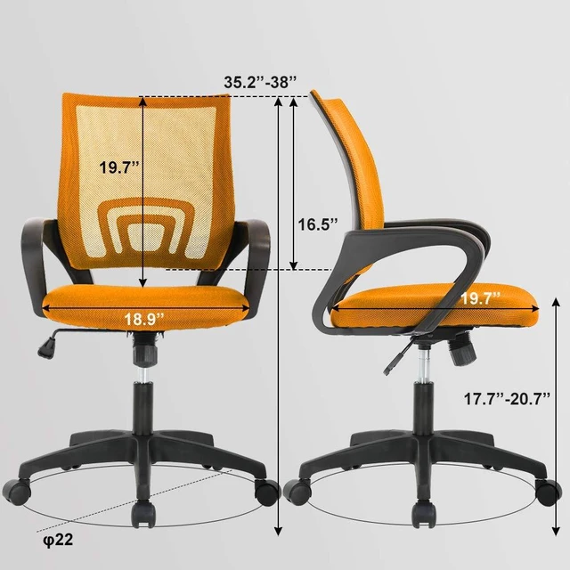 Alt view image 7 of 7 - Ergonomic Office Chair | Mid-Back Swivel Desk Chair | Breathable Backrest & Lumbar Support | Adjustable Height | Sponge Seat | Rolling Wheels | Orange | for Adults & Women | Pack of 2