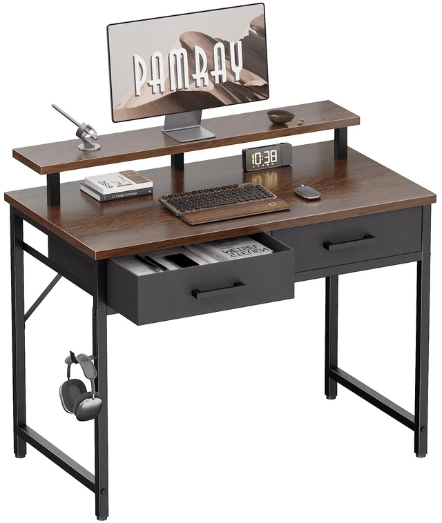 Main image of 32 Inch Small Computer Desk with Monitor Stand and 2 Drawers | Small Gaming Desk, for Bedroom Apartment and Dorm, for Study Work and Writing, Small Spaces, Sturdy, Easy Assembly