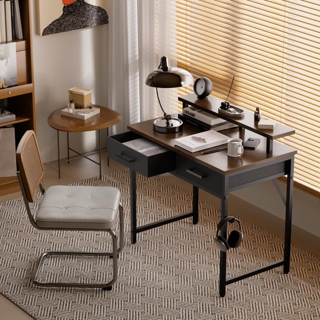 Alt view image 2 of 5 - 32 Inch Small Computer Desk with Monitor Stand and 2 Drawers | Small Gaming Desk, for Bedroom Apartment and Dorm, for Study Work and Writing, Small Spaces, Sturdy, Easy Assembly