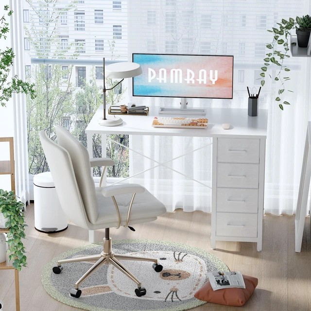 Alt view image 2 of 6 - 32 Inch Computer Desk with 4 Drawers Small Office Desk for Home Bedroom Study Writing Simple Modern Computer Table White