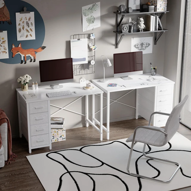 Alt view image 3 of 6 - 32 Inch Computer Desk with 4 Drawers Small Office Desk for Home Bedroom Study Writing Simple Modern Computer Table White