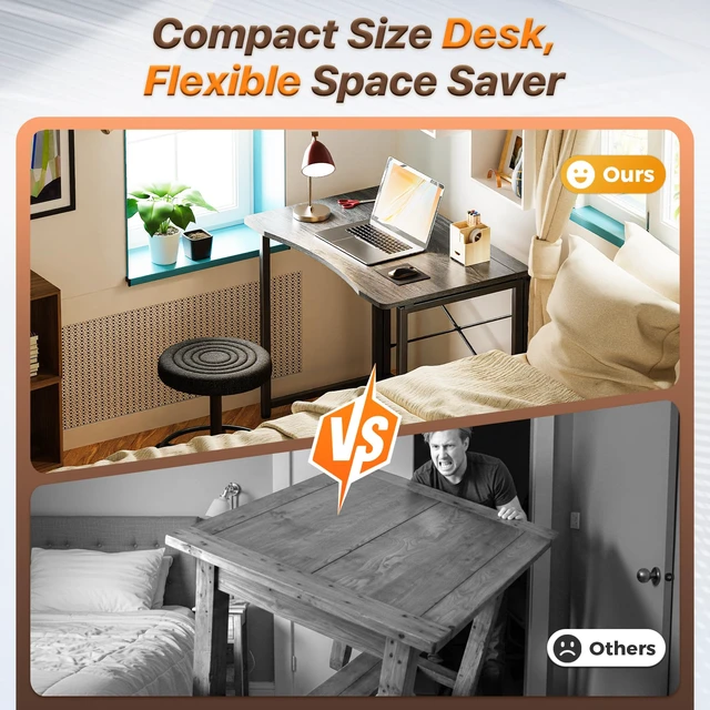 Alt view image 2 of 7 - Folding Desk for Small Spaces, 31.5 Inch Foldable Computer Table | Easy Assembly, Small Writing Work Office Computer Desk, for Home Office, Study, Bedroom, Dorm, Space Saving, Grey