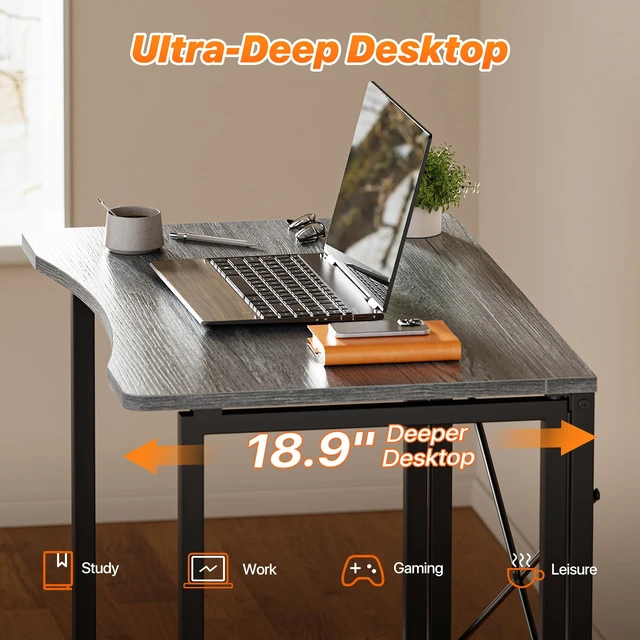 Alt view image 3 of 7 - Folding Desk for Small Spaces, 31.5 Inch Foldable Computer Table | Easy Assembly, Small Writing Work Office Computer Desk, for Home Office, Study, Bedroom, Dorm, Space Saving, Grey