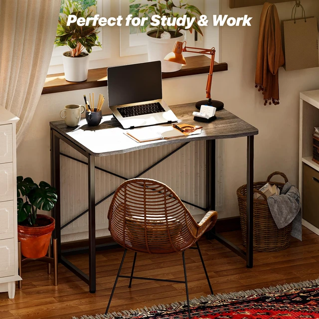 Alt view image 6 of 7 - Folding Desk for Small Spaces, 31.5 Inch Foldable Computer Table | Easy Assembly, Small Writing Work Office Computer Desk, for Home Office, Study, Bedroom, Dorm, Space Saving, Grey