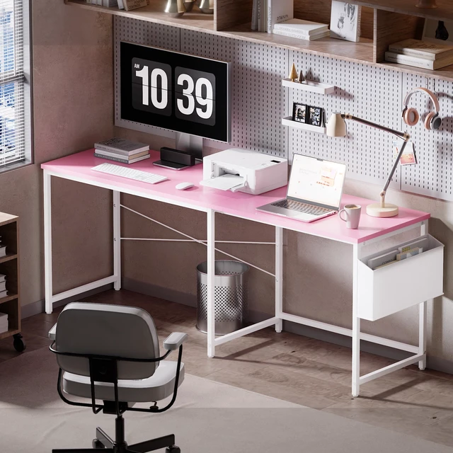 Alt view image 3 of 6 - 47 Inch Reversible L Shaped Gaming Desk Corner Computer Desk with Storage Bag Home Office Table for Writing Study Pink
