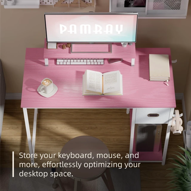 Alt view image 3 of 6 - 39 Inch Small Computer Desk with Monitor Stand and Drawer for Gaming | Small Gaming Desk, for Bedroom Small Spaces, Home Office, Dorm and Apartment, for Writing, Study and Working