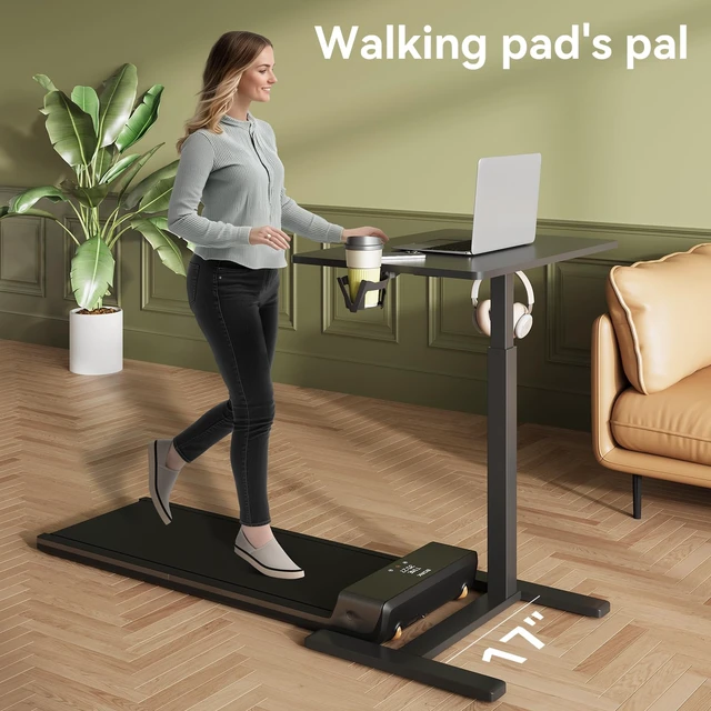 Alt view image 2 of 7 - Mobile Standing Desk on Wheels, Pneumatic Height Adjustable, Black | 18.9 x 25.6 in Desktop, 26.1-40.1 in Height, Pneumatic Lift, C-Shaped Base, Lockable Casters, 22 lb Capacity