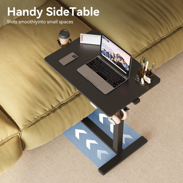 Alt view image 5 of 7 - Mobile Standing Desk on Wheels, Pneumatic Height Adjustable, Black | 18.9 x 25.6 in Desktop, 26.1-40.1 in Height, Pneumatic Lift, C-Shaped Base, Lockable Casters, 22 lb Capacity
