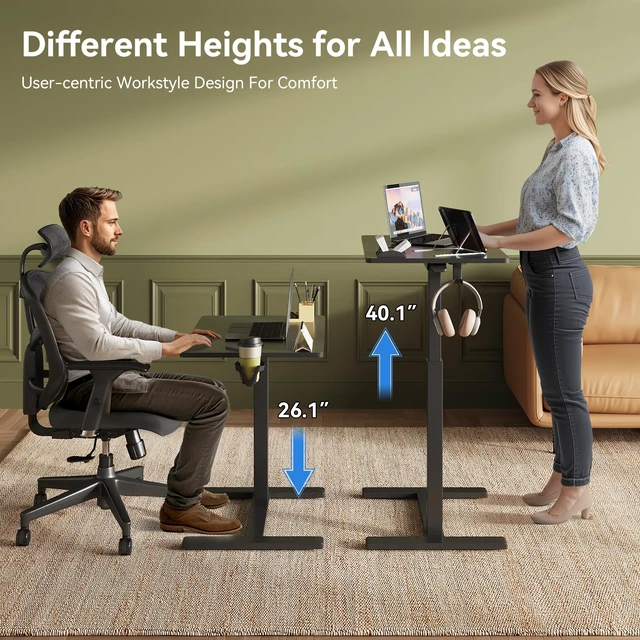 Alt view image 4 of 7 - Mobile Standing Desk on Wheels, Pneumatic Height Adjustable, Black | 18.9 x 25.6 in Desktop, 26.1-40.1 in Height, Pneumatic Lift, C-Shaped Base, Lockable Casters, 22 lb Capacity
