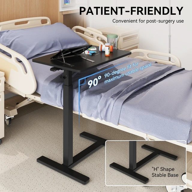 Alt view image 6 of 7 - Mobile Standing Desk on Wheels, Pneumatic Height Adjustable, Black | 18.9 x 25.6 in Desktop, 26.1-40.1 in Height, Pneumatic Lift, C-Shaped Base, Lockable Casters, 22 lb Capacity