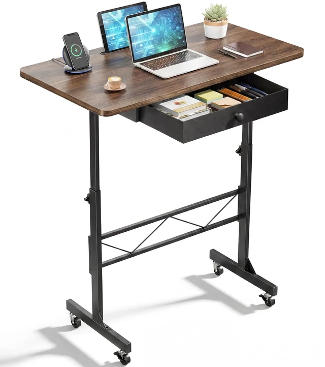 Main image of Small Standing Desk with Storage Drawer, Mobile Height Adjustable Rolling Sit Stand Desk with Lockable Wheels 4Level Portable Laptop Desk for Small Space Home Office Treadmill Workstation