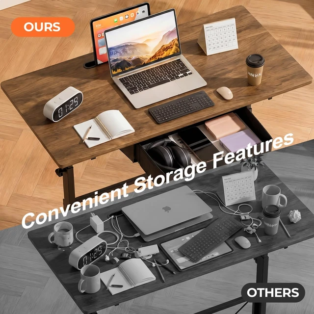 Alt view image 6 of 7 - Small Standing Desk with Storage Drawer, Mobile Height Adjustable Rolling Sit Stand Desk with Lockable Wheels 4Level Portable Laptop Desk for Small Space Home Office Treadmill Workstation