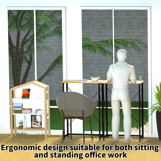 Alt view image 2 of 7 - Folding Laptop Computer Desk, Standing Desk, 31in Small Desk for Sitting or Standing, No Need to Assembly, Suitable for Home, Office, Writing (Wood Board Color)