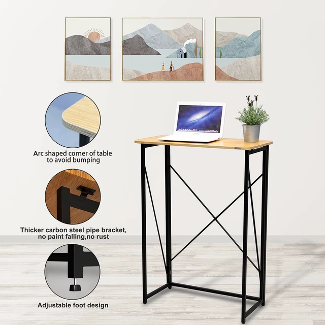 Alt view image 5 of 7 - Folding Laptop Computer Desk, Standing Desk, 31in Small Desk for Sitting or Standing, No Need to Assembly, Suitable for Home, Office, Writing (Wood Board Color)