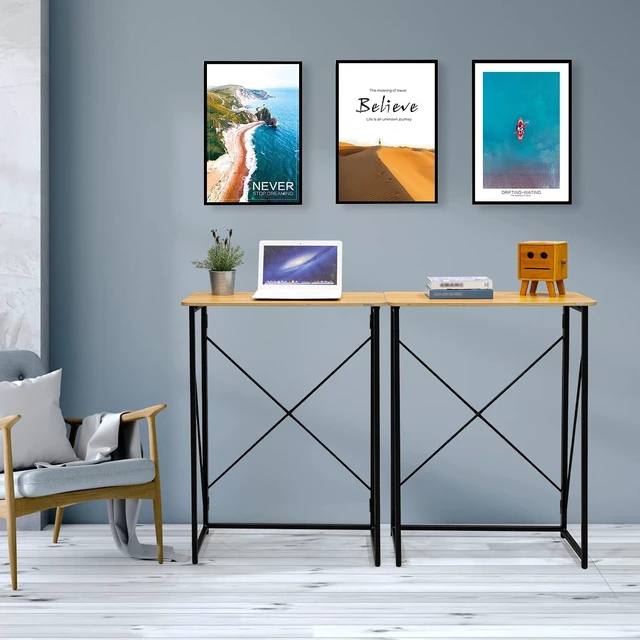 Alt view image 4 of 7 - Folding Laptop Computer Desk, Standing Desk, 31in Small Desk for Sitting or Standing, No Need to Assembly, Suitable for Home, Office, Writing (Wood Board Color)