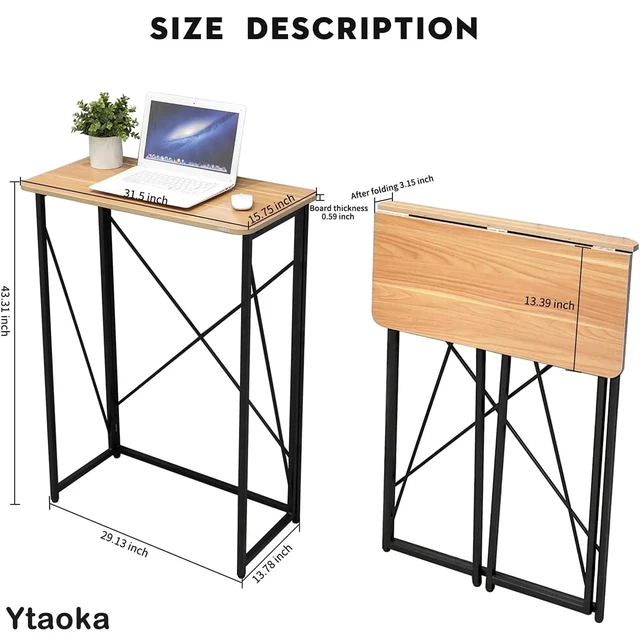 Alt view image 7 of 7 - Folding Laptop Computer Desk, Standing Desk, 31in Small Desk for Sitting or Standing, No Need to Assembly, Suitable for Home, Office, Writing (Wood Board Color)