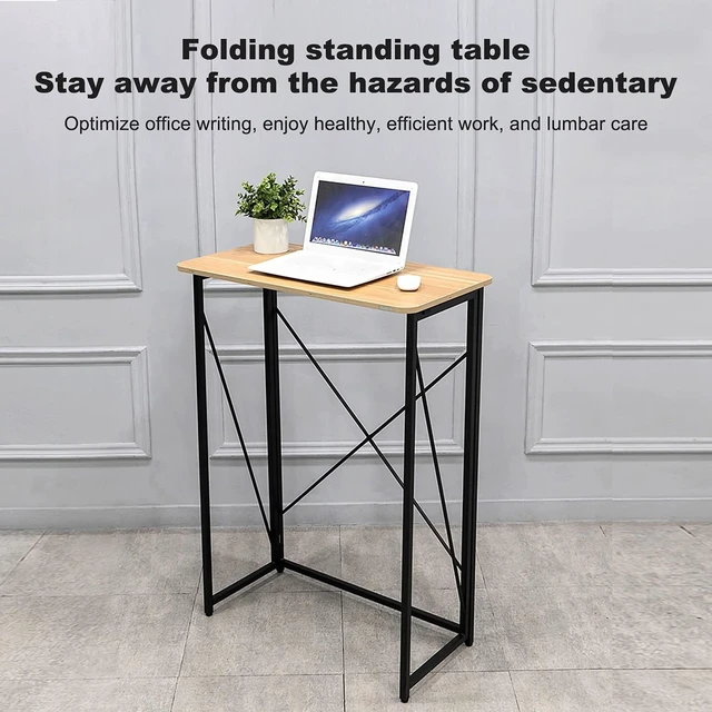 Alt view image 6 of 7 - Folding Laptop Computer Desk, Standing Desk, 31in Small Desk for Sitting or Standing, No Need to Assembly, Suitable for Home, Office, Writing (Wood Board Color)