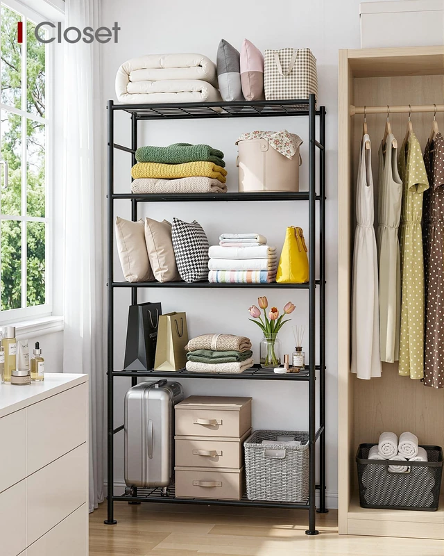 Alt view image 7 of 7 - Storage Shelves - 5 Tier Shelf Organizer, Heavy Duty Garage Shelving Unit with Leveling Feet, Stable Metal Shelves Organizer for Pantry, Kitchen and Closet, 33.0" W x 12.6" D x 72.0" H, Black