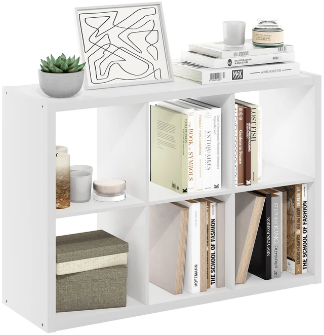 Main image of CUBICLE 6-Cube Book Shelf, Extra Thick Frame Bookshelf, White | 14.6" x 44" x 30", Horizontally & Vertically Reversible Bookcase with Open Back, for Living Room, Bedroom, Home Office