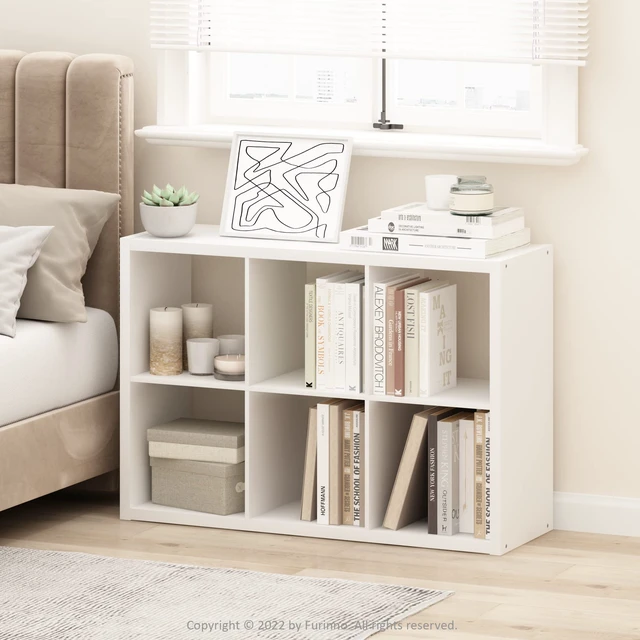 Alt view image 2 of 7 - CUBICLE 6-Cube Book Shelf, Extra Thick Frame Bookshelf, White | 14.6" x 44" x 30", Horizontally & Vertically Reversible Bookcase with Open Back, for Living Room, Bedroom, Home Office