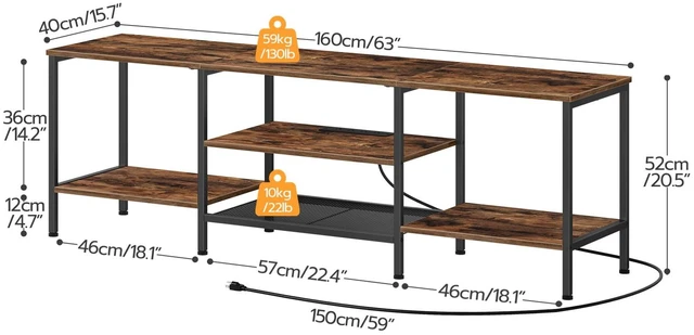 Alt view image 3 of 7 - TV Stand with Power Outlets to 75 Inches, TV Console Table with Open Storage Shelves Cabinet, Industrial Media Entertainment Center for Living Room Bedroom, Rustic Brown and Black BF60DS01