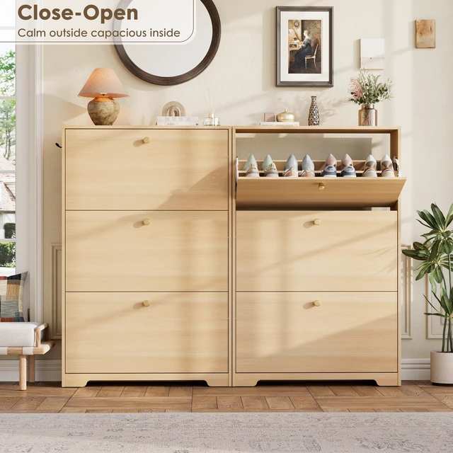 Alt view image 3 of 7 - Shoe Storage Cabinet, Slim Shoe Cabinet, Hidden Shoe Rack Cabinet, Shoe Storage Cabinet for Entryway, Hallway, Foyer, Natural Oak