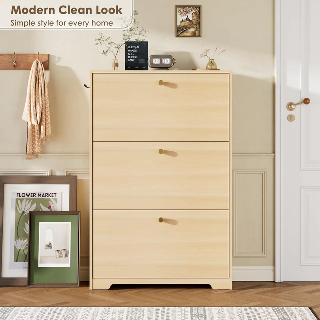 Alt view image 4 of 7 - Shoe Storage Cabinet, Slim Shoe Cabinet, Hidden Shoe Rack Cabinet, Shoe Storage Cabinet for Entryway, Hallway, Foyer, Natural Oak