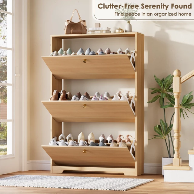 Alt view image 5 of 7 - Shoe Storage Cabinet, Slim Shoe Cabinet, Hidden Shoe Rack Cabinet, Shoe Storage Cabinet for Entryway, Hallway, Foyer, Natural Oak