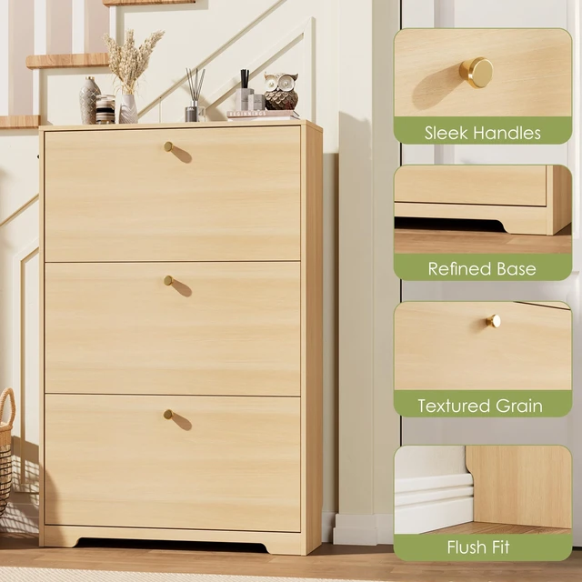 Alt view image 6 of 7 - Shoe Storage Cabinet, Slim Shoe Cabinet, Hidden Shoe Rack Cabinet, Shoe Storage Cabinet for Entryway, Hallway, Foyer, Natural Oak