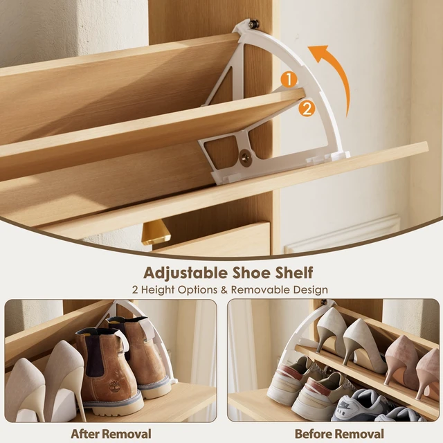 Alt view image 7 of 7 - Shoe Storage Cabinet, Slim Shoe Cabinet, Hidden Shoe Rack Cabinet, Shoe Storage Cabinet for Entryway, Hallway, Foyer, Natural Oak